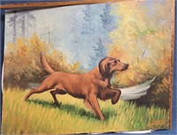 ORIGINAL HUNTING DOG RUNNING PAINTING ON CANVAS