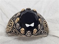 RING MARKED 925 SILVER OVAL DARK BLUE STONE