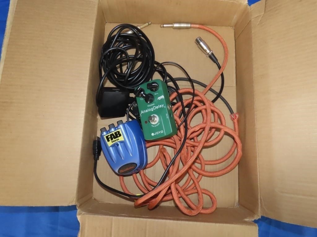 Box of Misc Sound Equip Wire & Mixers