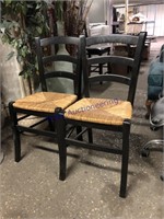 PAIR OF WOOD CHAIRS, WICKER SEATS