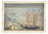 SHIP DIORAMA WITH 4 SHIPS & SEAGULLS IN SHADOW BOX