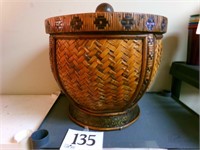WOOD AND WICKER SNAKE CHARMER TYPE BASKET WITH