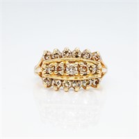 Vintage 10kt Gold Champagne Diamond Cocktail Ring