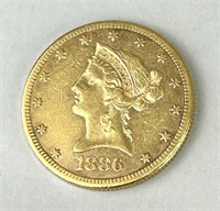 1886 Gold Liberty Head $10 Coin.