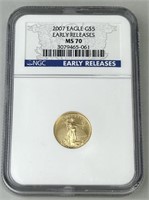 2007 1/10 Fine Gold $5 Eagle Coin.