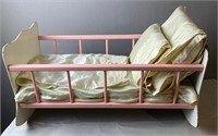 Vintage Doll Cradle With Linens