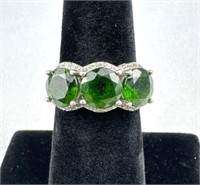 925 Silver Green Diopside and CZ Ring