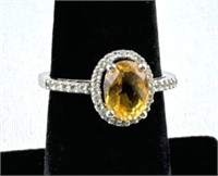 925 Silver Citrine with White Topaz Ring