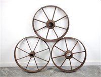 (3) Antique Steel Spoke Wagon Buggy Wheels