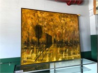 Original Oil Painting Abstract Trees Yellows 1960s