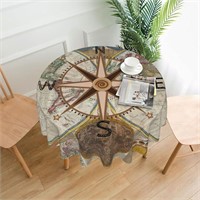 $16  Nautical Map Compass Rose 60 Round Tablecloth