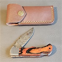 Damascus Knife with Leather Sheath