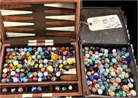 Box & Penn's antique tin &appx 250 old toy marbles