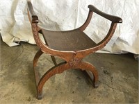 ANTIQUE OAK SADDLE CHAIR WITH CARVING = NICE CHAIR