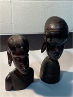 2 AFRICAN CARVED BUSTS