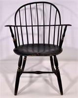 Sack back Windsor arm chair, black paint,