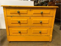 Antique Cabinet on Metal Castors - Painted Yellow