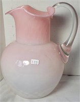ELEGANT GLASS PITCHER PINK AND WHITE