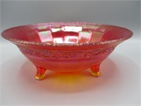 Imperial red stretch glass Floral & Optic bowl