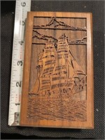 Soild Amercian Walnut Laser Engraved Ship