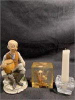 Misc Lot W/ Glass Candle Holder Old Man Figurine