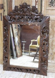 Louis XIII Style Carved Oak Framed Mirror.