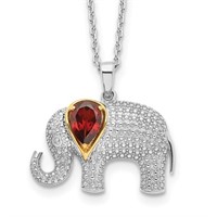 Sterling Silver- 14 Kt Diamond Elephant Necklace