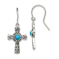 Sterling Silver- Turquoise Cross Dangle Earrings