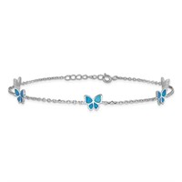 Sterling Silver- Blue Opal Created Ankle Bracelet
