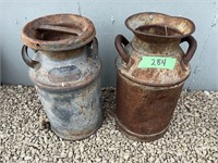 2 Metal Cream Cans, 1 with lid 20" tall