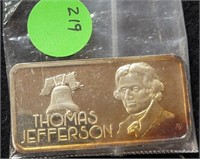 THOMAS JEFFERSON 1 TROY OZ SILVER ART BAR