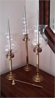 Set of Brass Candlesticks with Hurricane  Globes