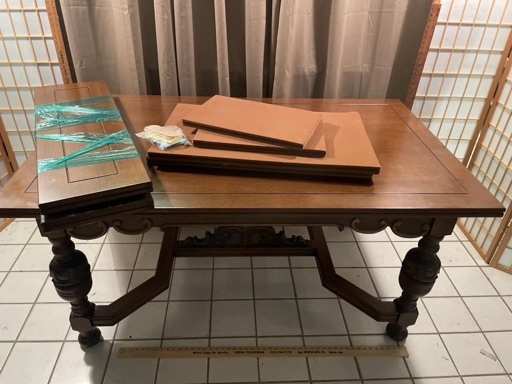 Antique Jacobean Dining Table, 2 leaves, & cover