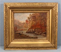 19th C. Oil on Board Fishing Scene Painting