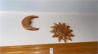 Wooden Sun and Moon wall hangings