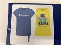 2 New Champion Girls Size 5/6 Tees Blue/Yellow