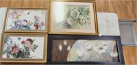 Lot of 5 Floral Home Decor Framed Pictures