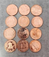 12- 1 ounce .999 Copper American coins