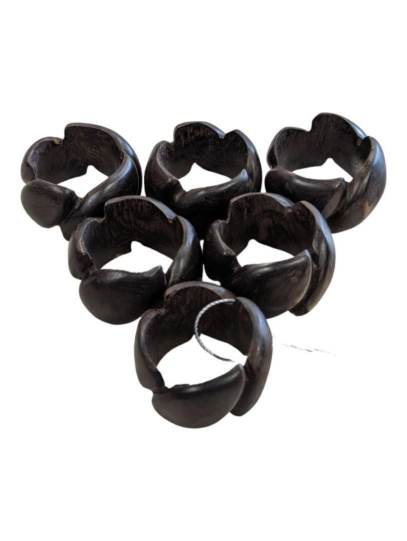 Vintage Set of 6 Ebony Napkin Rings-Africa