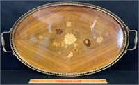 BEAUTIFUL INLAID SERVING TRAY - WITH BRASS BAND