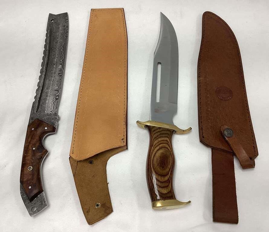Two Hunting Knives, Leather Sheaths