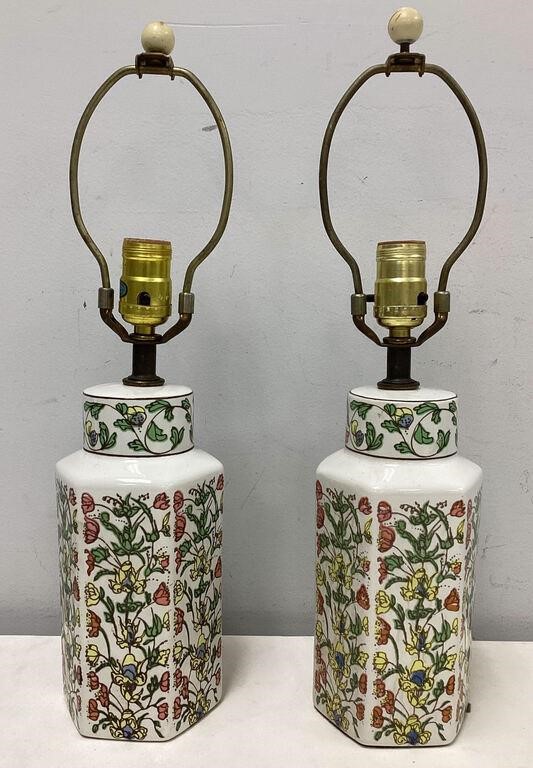 Pair of Ceramic Asian Floral Lamps