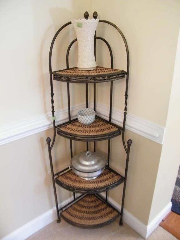 METAL CORNER SHELF W/ 11" LENOX VASE & MISC.