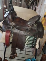 Cool antique saddle w/ pad - no info found on it