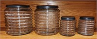 Lot of 4 Sellers Ribbed Glass Kitchen Canisters