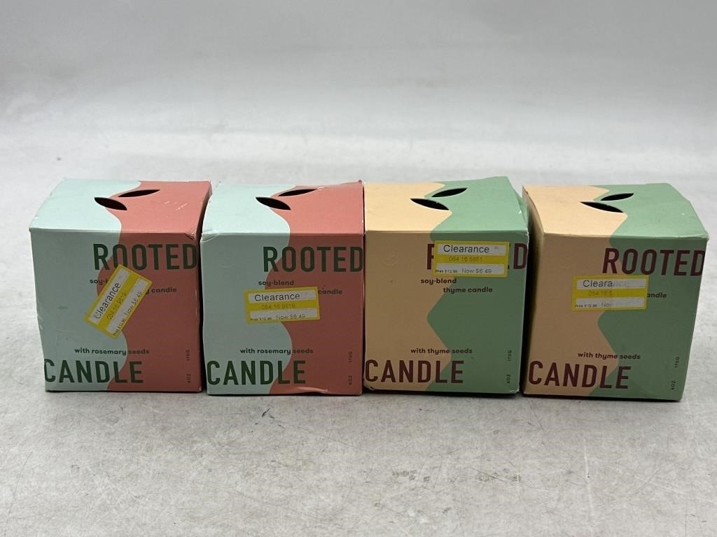 NEW Lot of 4- Rooted Candles