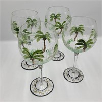 Set of 4 Large Palm Tree Wine Glasses