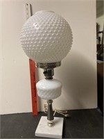 Newer milk glass hobnail lamp with marble base