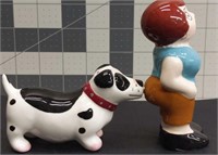 Magnetic Salt and pepper shakers dog and woman