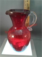 Red crackled glass art deco pitcher with clear